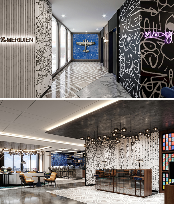 Photos of the entrance and reception of Le Méridien and Moxy Seoul Myeong-dong