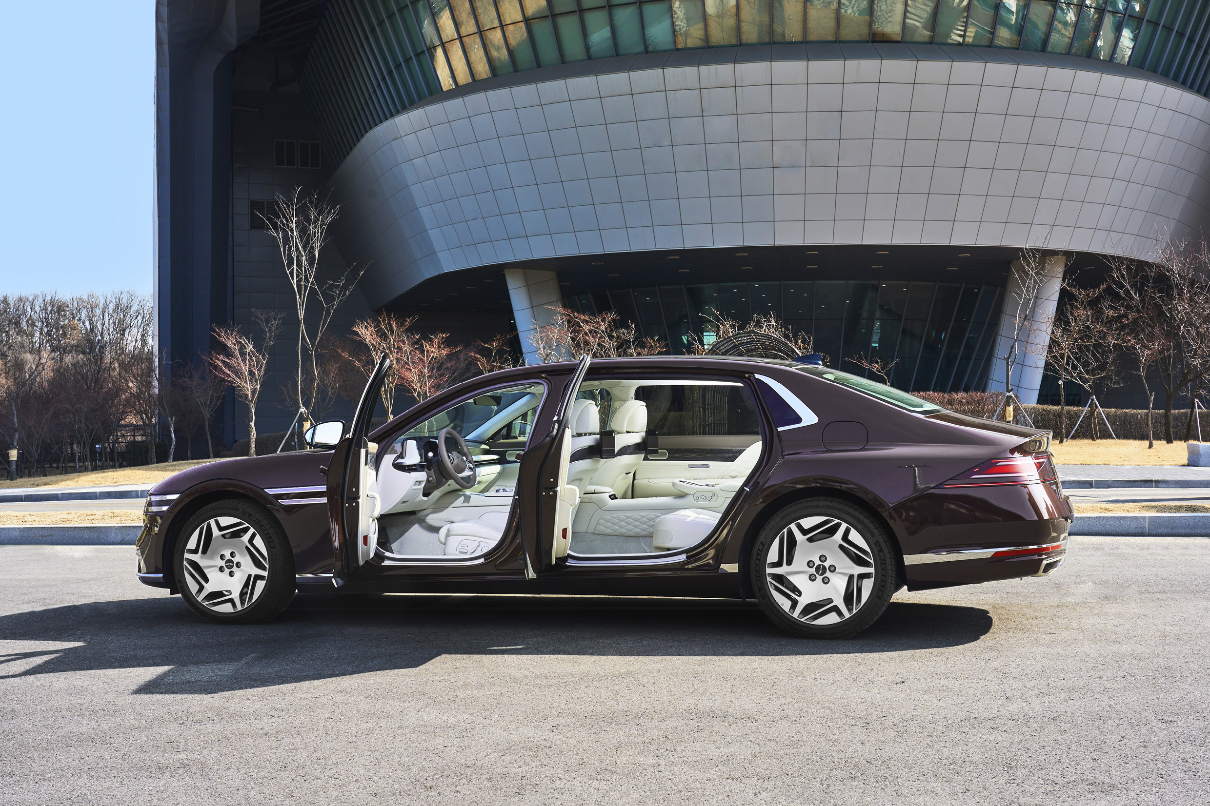 Genesis G90 long wheelbase with its door being opened