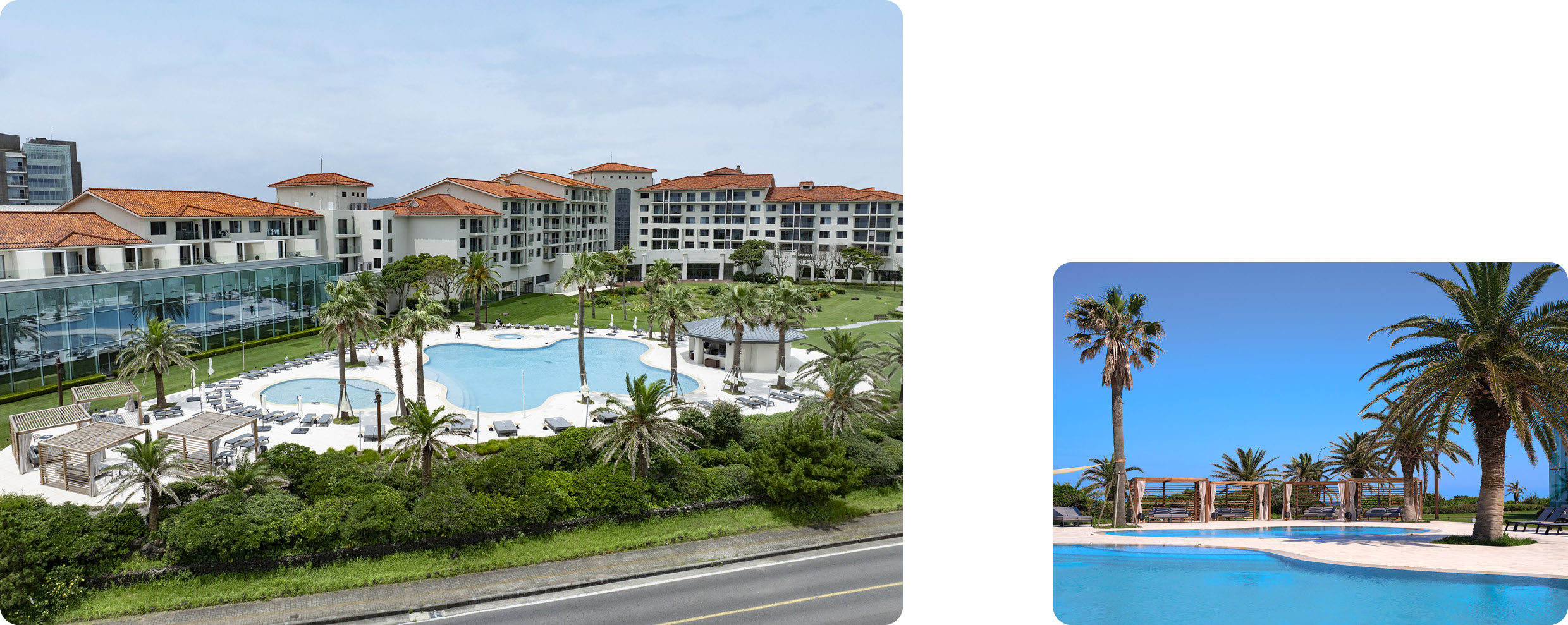 the exterior of the resort adjacent to the sea