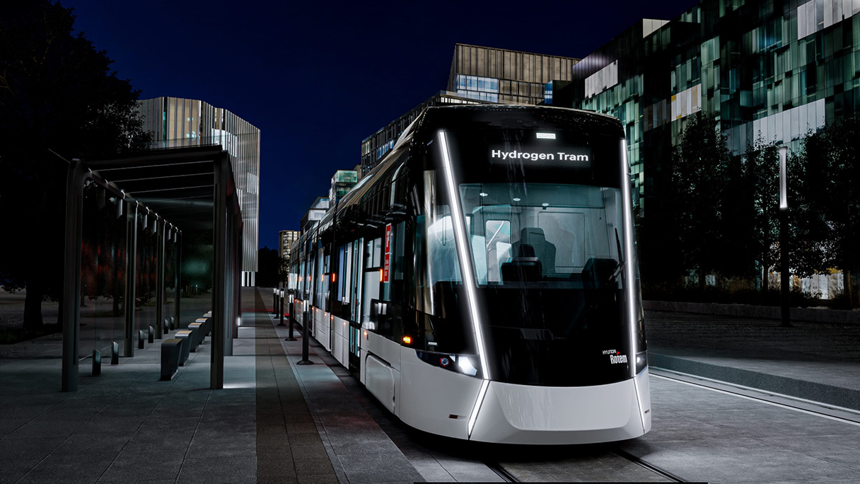 Hyundai Rotem's Hydrogen Fuel Cell Tram at Night time
