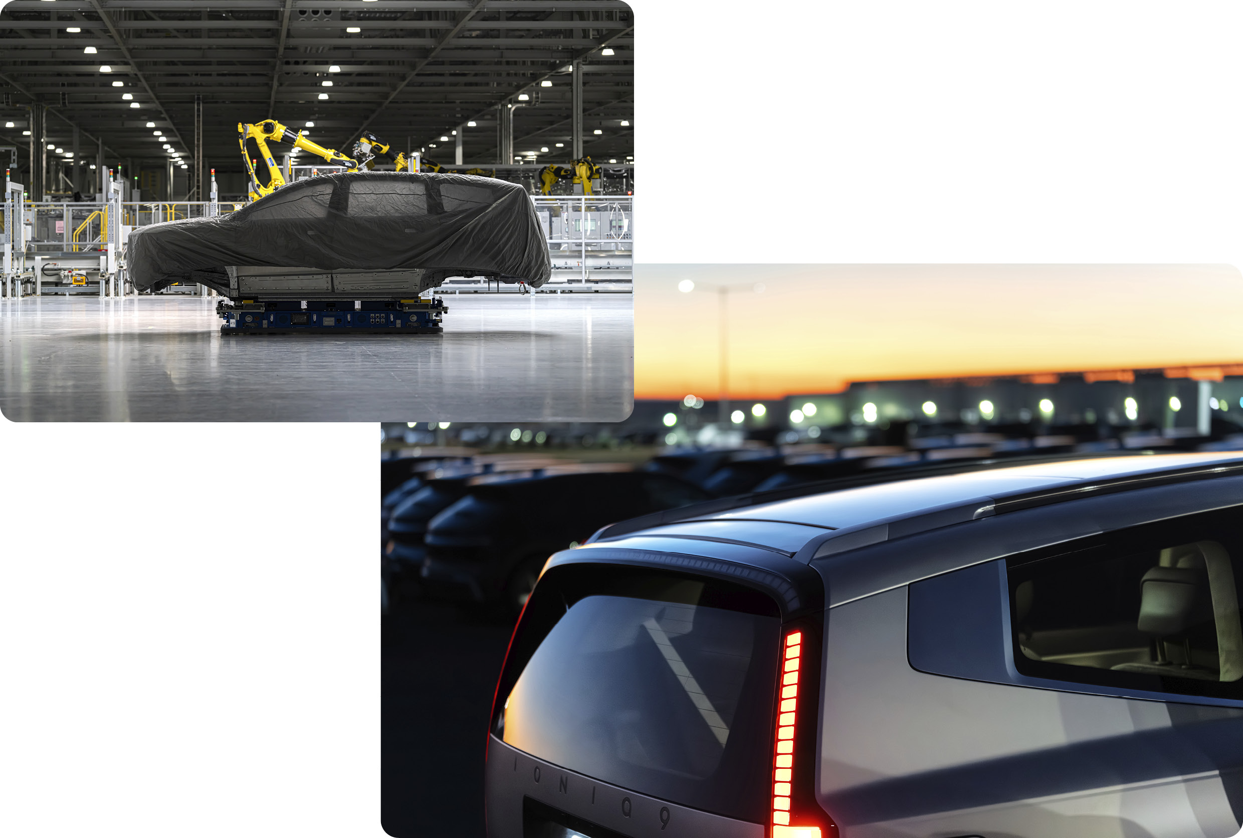 현대차그룹 생산 현장의 다양한 로봇과 아이오닉 9