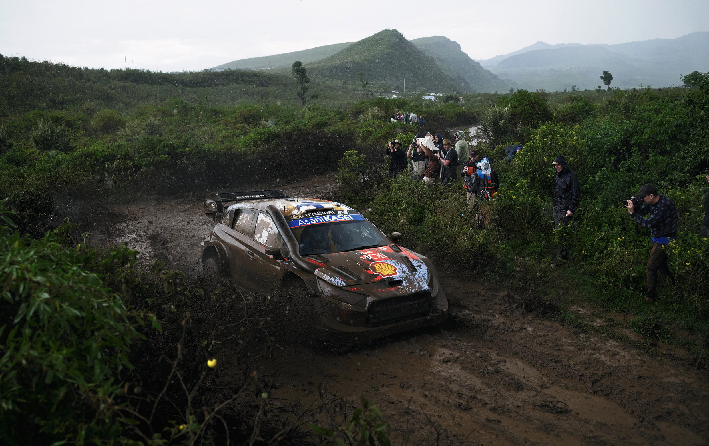 i20N Rally 1 race car passing through waterhole