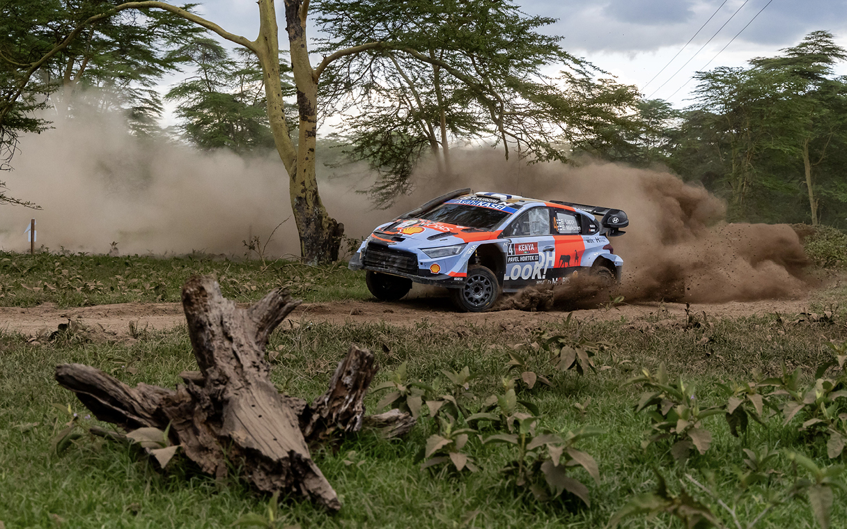 hyundai rally car running on a curved slope