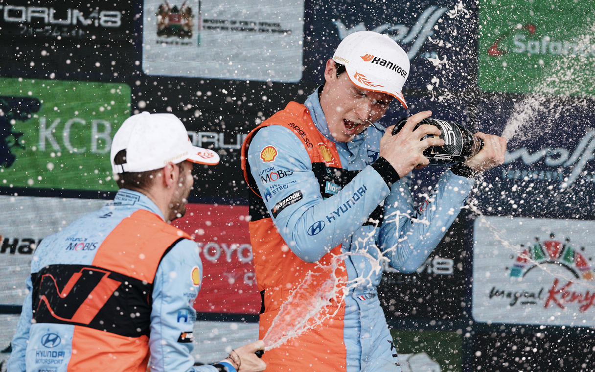 Adrian fourmaux spraying champagne to celebrate