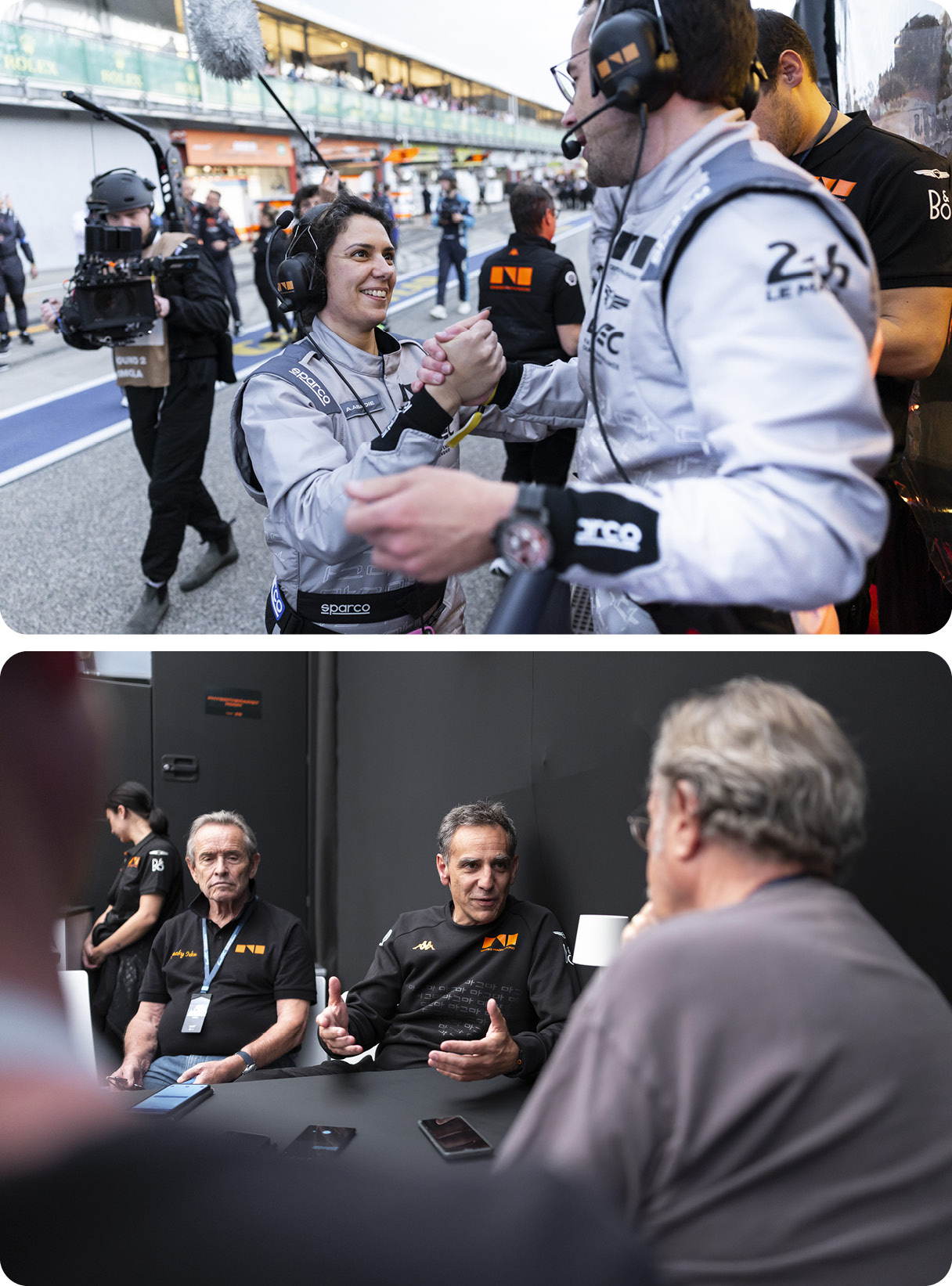 경기가 끝난 후 이야기를 나누는 크루들