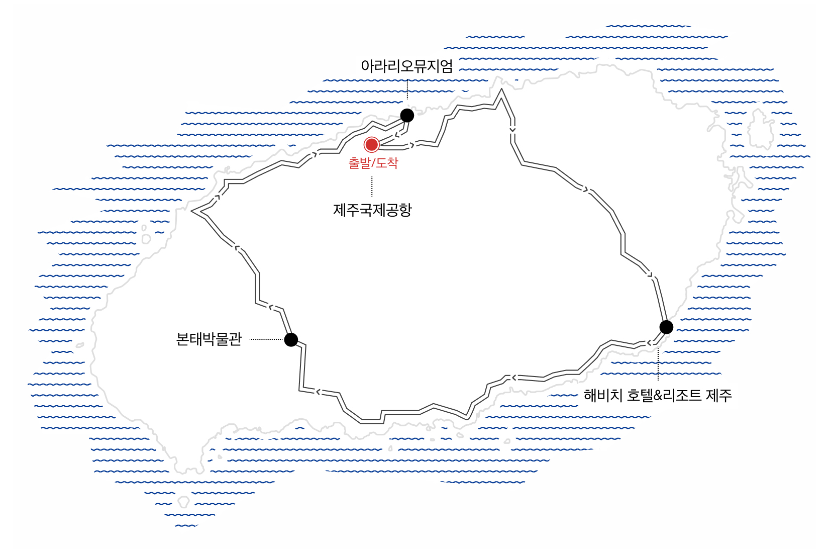 제주도 지도 (제주국제공항-해비치 호텔&리조트 제주-본태박물관-아라리오뮤지엄)