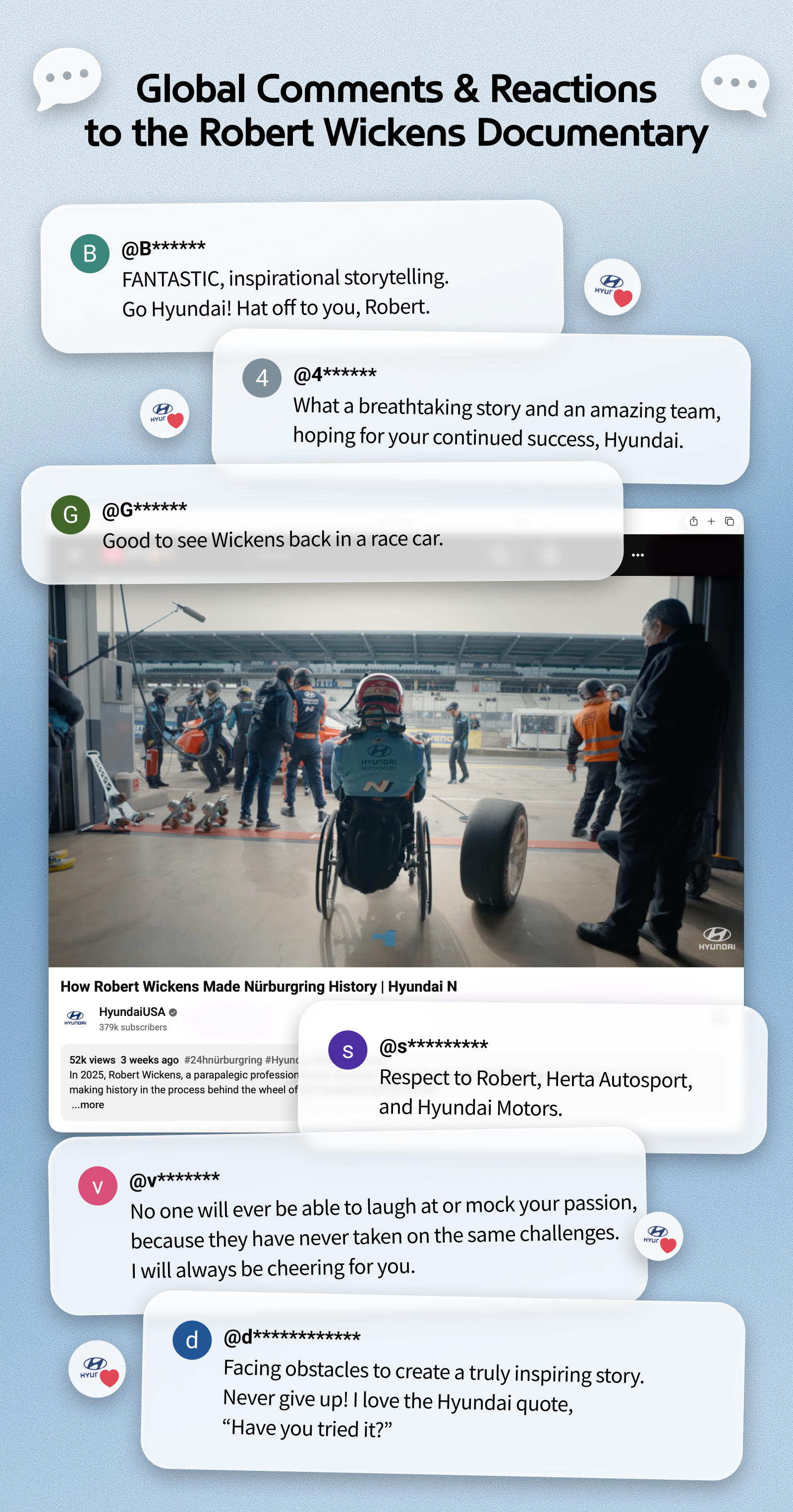 An image featuring international online reactions to the Robert Wickens documentary
