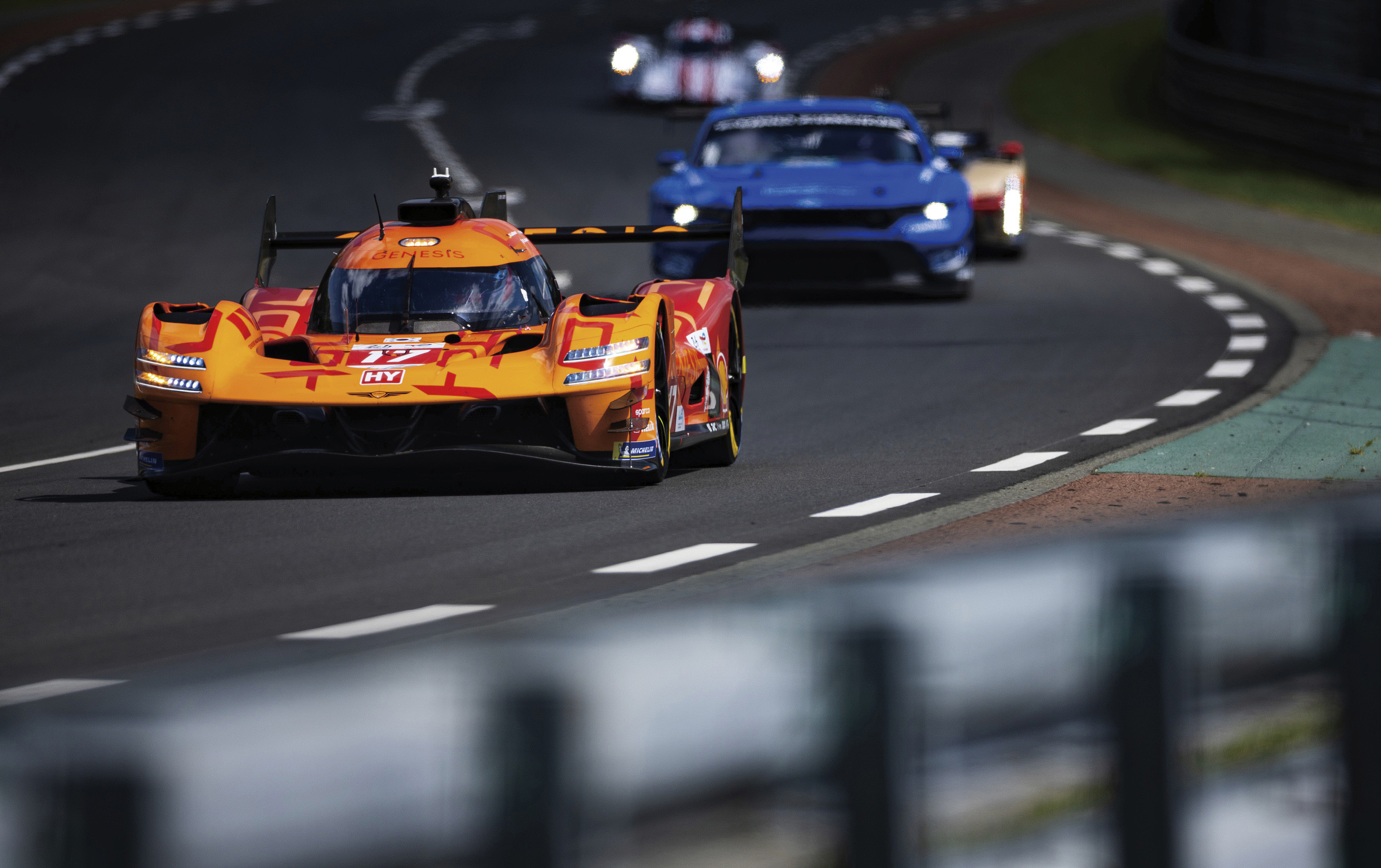 Genesis hypercars racing on the Circuit de la Sarthe