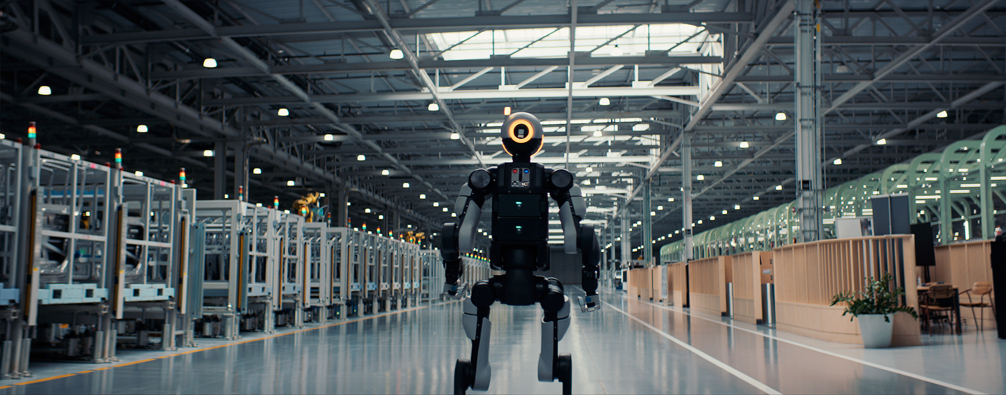Boston Dynamics Atlas standing inside a factory