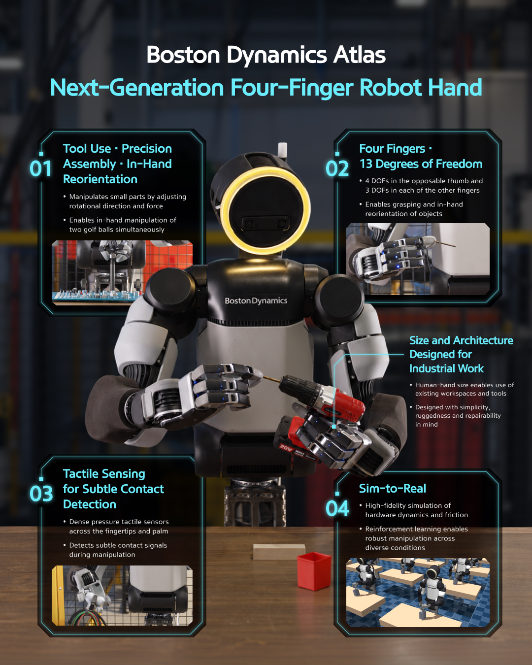 Infographic of the Key Functions of the Atlas Four-Finger Robotic Hand